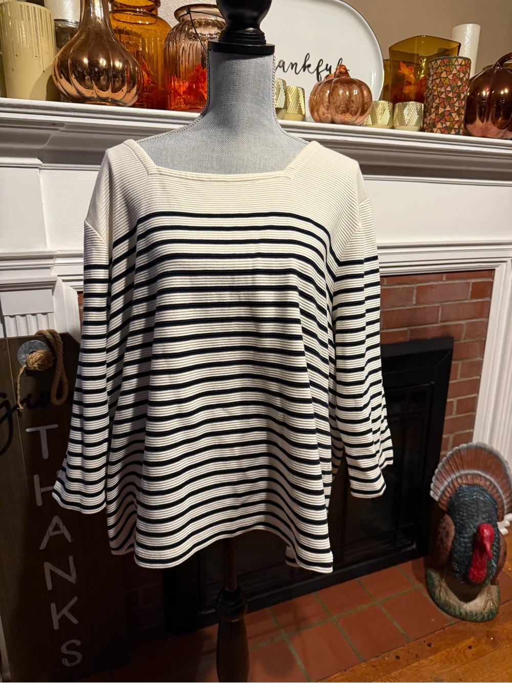 J. Jill Ivory and Black Striped Boatneck Tunic